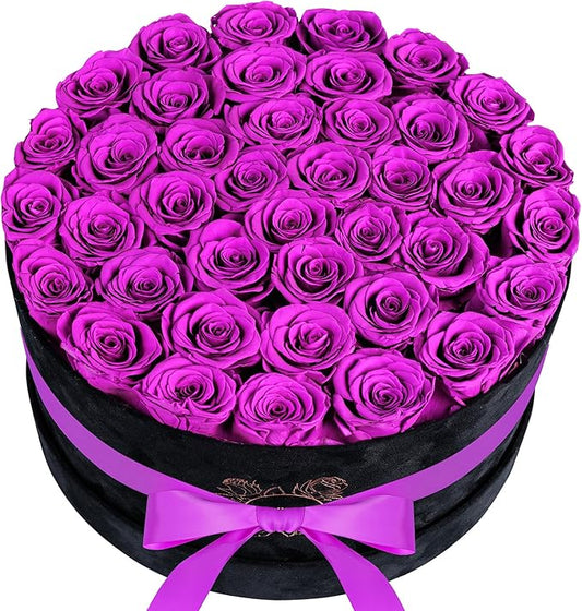 40 Pieces Preserved Roses in Suede Box, Flowers for Mothers Day, Preserved Flowers Gift for Women, Purple