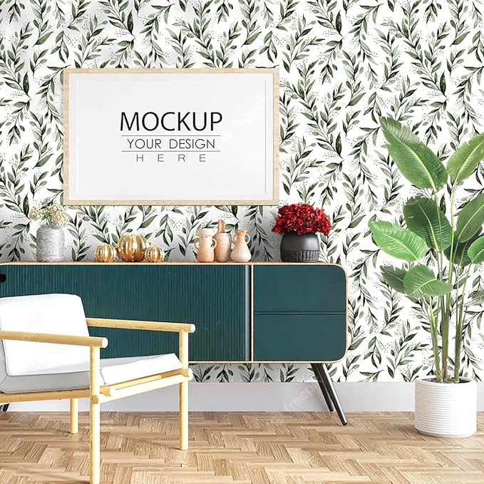 Erfoni Green Leaf Peel and Stick Wallpaper Green Contact Paper 17.7"x 118.1" Boho Leaves Self Adhesive Wallpaper Modern DIY Removable Wall Paper for Bedroom Cabinets Decor Vinyl Roll