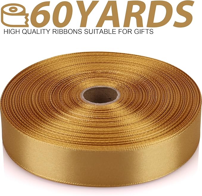 7/8 Inch 60 Yards Champagne Gold Satin Craft Ribbon-Single Face Polyester Ribbon for Handmade Roses,Gift Wrapping,Timeless Flower,Bouquets,Wedding and Party Decoration