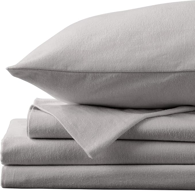 Market & Place 100% Turkish Cotton Flannel Sheet Set | 4 Piece Deep Pocket Solid Cozy Winter Bed Sheets | Double Brushed for Extra Softness & Comfort | Chalet Collection (Queen, Dark Grey)