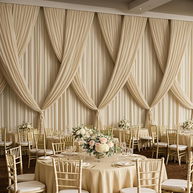PartyVillage 20ft×15ft Beige Backdrop Curtain for Wedding Parties, 4 Panels Wrinkle Free 15 FT Long Polyester Photo Backdrop Drapes Back Drop Cloth for Birthday Photography Background