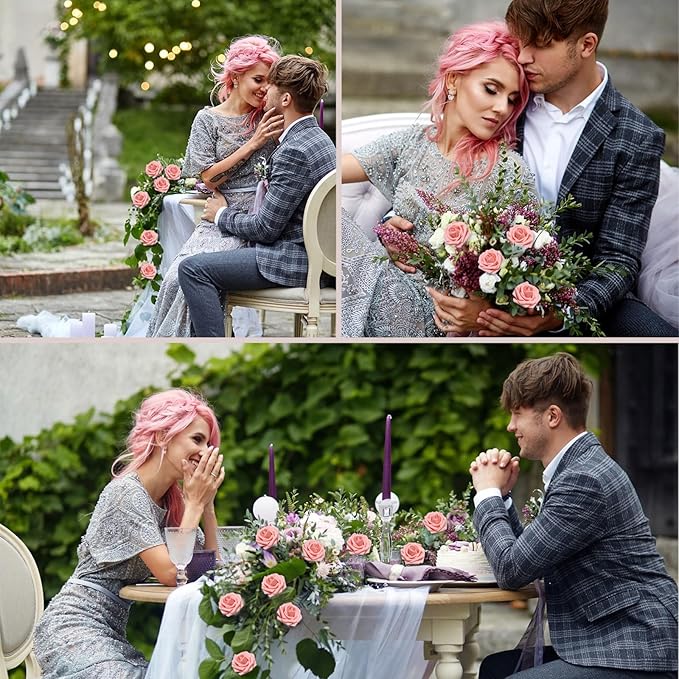 200PCS Artificial Flowers Pink Roses Real Looking Foam Fake Roses with Leaves for DIY Wedding Bouquets Bridal Shower Party Decorations (Pink, 200)