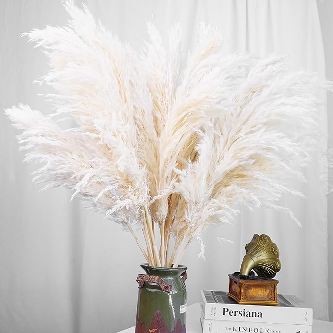 60 PCS Boho Decor, Fluffy Pompas Grass, Natural Dry Pampas Grass Small, Short Pampass Bulk for Boho Room Decor, Coffee Table Decor (17 inch )