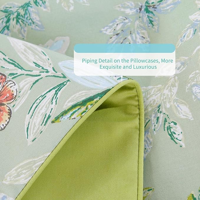 RYNGHIPY Shabby Flowers Print Bed Sheet Collections Egyptian Cotton Garden Floral Sheets (Green Floral,Full Size)