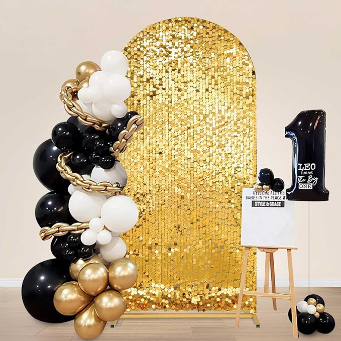 Fanqisi Big Payette Sequin Arch Covers: 6.6FT Arch Backdrop Covers Gold Shimmer Backdrop Cover for Party Bridal Shower Decorations