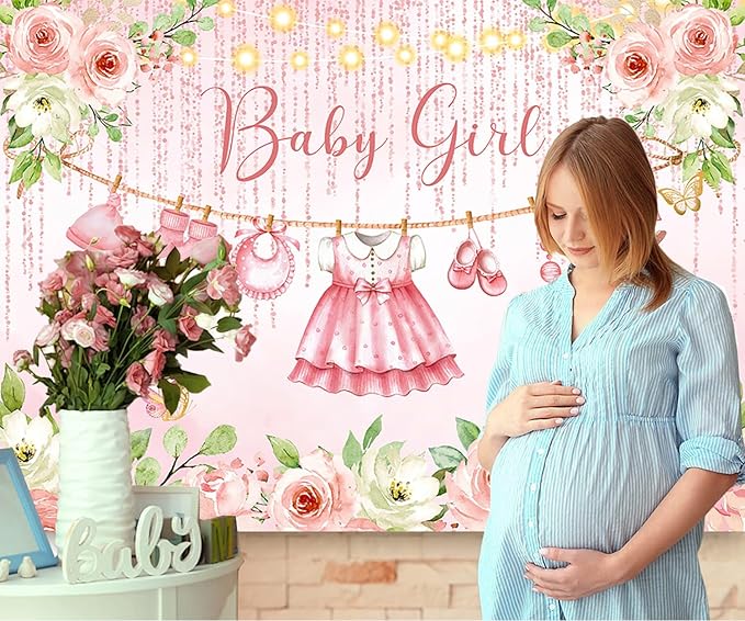 InMemory Baby Girl Shower Backdrop Pink Floral Decorations Glitter Rose Gold Clothes Photography Background Its a Sweet Girls Party Banner Photo Booth Supplies 10x7ft