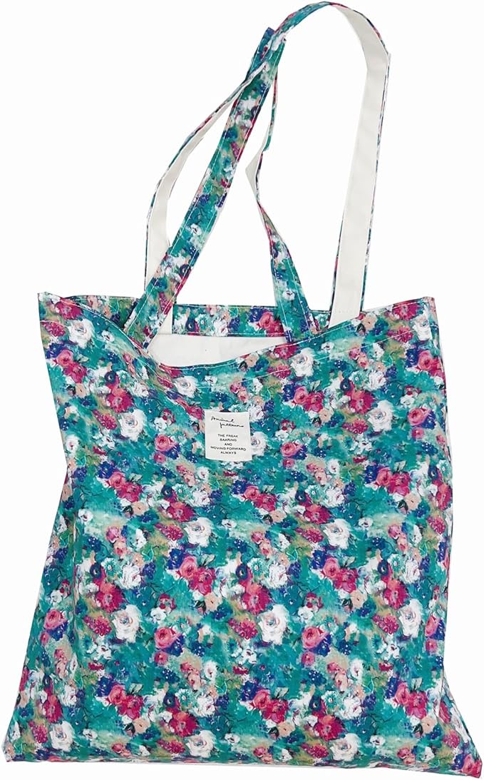 Cotton Canvas Tote Bag Reusable Soft Grocery Cloth Bag Floral Shoulder Bag for Beach Travel Shopping