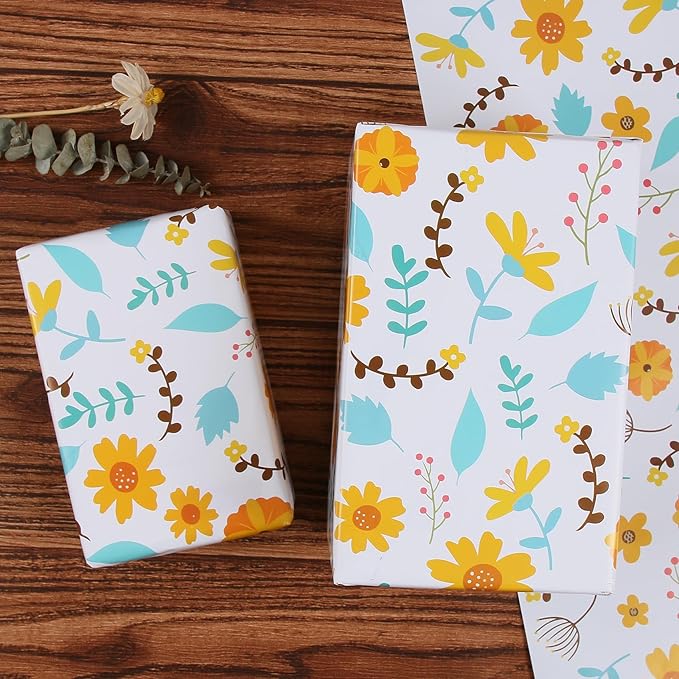 Aimyoo Floral Packing Paper Wrapping Paper Roll 17 in x 10 ft, Blue Red Flower Gift Wrap for Wedding Bridal Shower Birthday