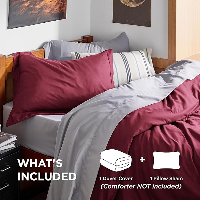 Bedsure Duvet Cover Twin/Twin XL Size - Soft Double Brushed Bedding Set for Kids & Adults, Zipper Closure, 2 Pieces, Includes 1 Duvet Cover (68"x90") & 1 Pillow Sham, NO Comforter, Burgundy
