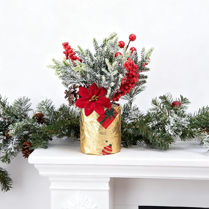 Adnee 10 Yard Floral Foil Plant Pot Covers,Matte Texture Christmas Plant Pot Foil with Patterns,Golden Floral Pot Wrapping Paper for Christmas Home Flower Pot DIY decor