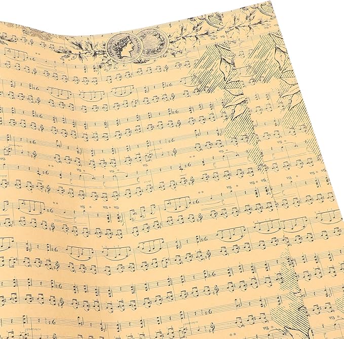 WRITWAA 20 Sheets Vintage Floral Wrapping Paper Bouquet Wraps with Musical Note Pattern Breathable Lightweight Kraft Paper for Wedding Packaging DIY Crafts Flower Decorations