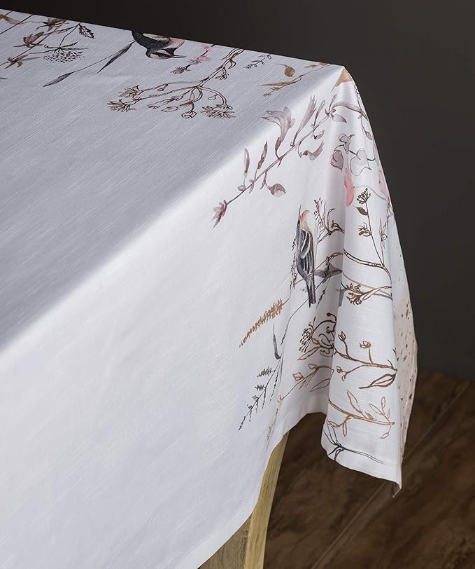 Maison d' Hermine Table Cloth Rectangle Table 100% Cotton 54 x 72 Inches Tablecloth Reusable for Dining Room, Farmhouse, Home, Party, Festive & Wedding Spring Summer - Meadow Florals - Brown