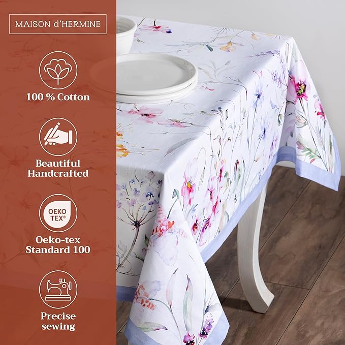 Maison d' Hermine Table Cloth Rectangle Table 100% Cotton 54 x 72 Inches Tablecloth Reusable Decorative for Dining Room, Farmhouse, Home, Party, Festive & Wedding Spring Summer - Summer Floral