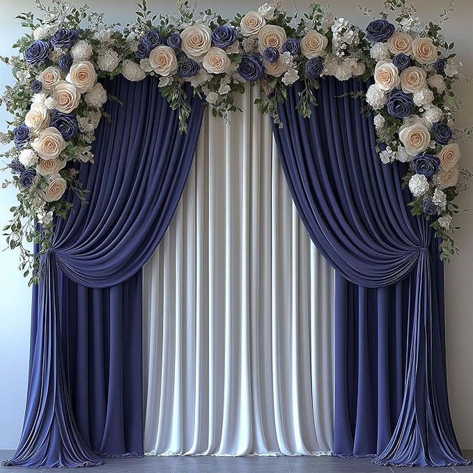 10x10ft Wrinkle Free Navy Blue Backdrop Curtain for Parties Soft Fabric Drapes Wedding Blue Curtain Backdrop for Birthday Party Decorations Background for Photography 5x10ft, 2 Panels