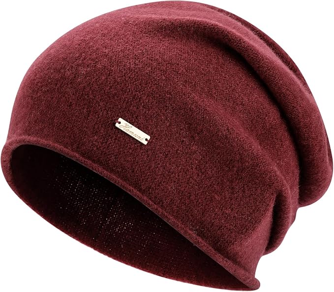 100% Wool Slouchy Beanie, Warm Beanie Hats for Women Breathable Knitting Skull Beanies Cap for Spring Fall Winter