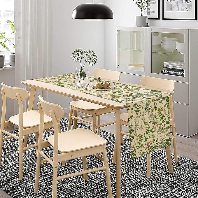 Vintage Botanical Mushroom Table Runner Wild Floral Retro Boho Plants Herbs Ferns Dinner Runner for Farmhouse Cabin Home Kitchen Dining Holiday Party Decor 13x120in