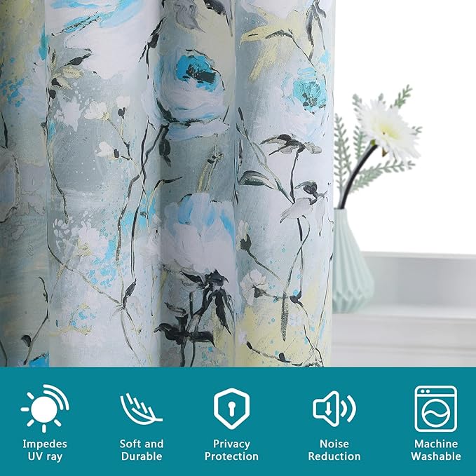 MYSKY HOME Blue Floral Curtains95 inch Length 2 Panels Room Darkening Curtains for Bedroom Thermal Insulated Curtains Classical Floral Grommet Window Curtains Teal and Blue