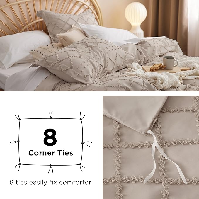 Bedsure Boho Twin Duvet Cover Size - Khaki Breathable & Soft Boho Bedding, Machine Washable Comforter Cover for All Seasons, Includes 1 Duvet Cover 68"x90" with 1 Pillow Sham & Zipper Closure