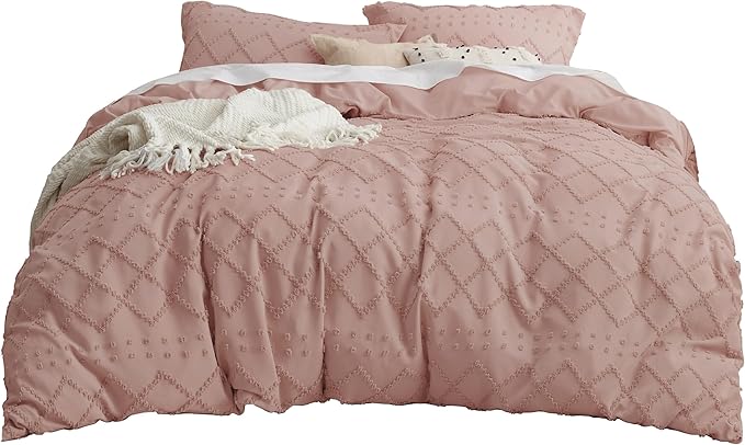 Bedsure Boho Duvet Cover Queen Size - Pink Breathable & Soft Boho Bedding, Machine Washable Comforter Cover for All Seasons, Includes 1 Duvet Cover 90"x90" with 2 Pillow Shams & Zipper Closure