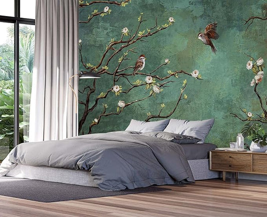 Wall Mural - 3D Wallpaper Decoration with Flowers and Birds - 103" x 69" (Not Self-Adhesive)