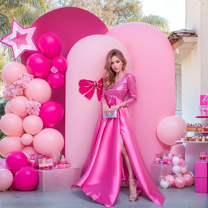 Gradient Pink Arch Backdrop Cover 6FT 5FT 4FT Arch Covers Stretchy Backdrop Set of 3, Party Arch Cover Spandex Fitted Fabric Hot Pink Wedding Arch Covers for Baby Shower Birthday Party Decoration
