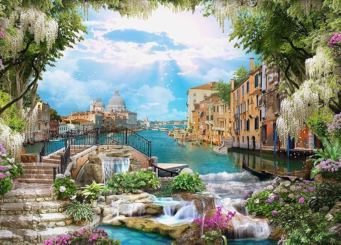 Venice Garden Wallpaper River Flower Ancient City Wall Mural for Bedroom Living Room (Not Self-Adhesive)