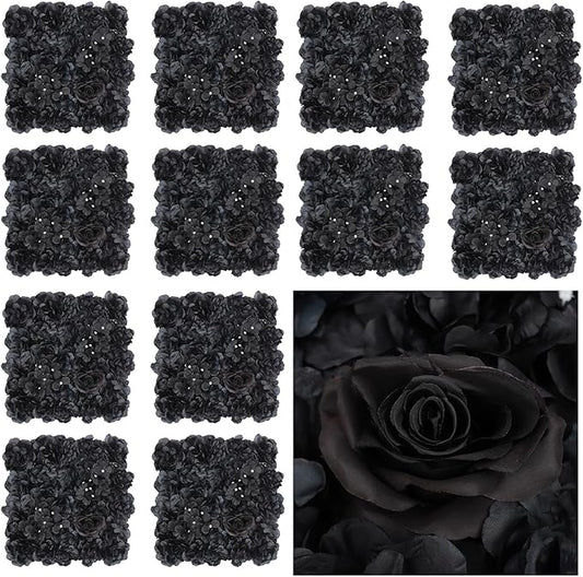 12 Pack Flower Wall Backdrop, 15x15 Inch Artificial Flower Wall Panels Black 3D Floral Backdrop Walls Silk Hydrangea Rose Walls for Decor Wedding Party