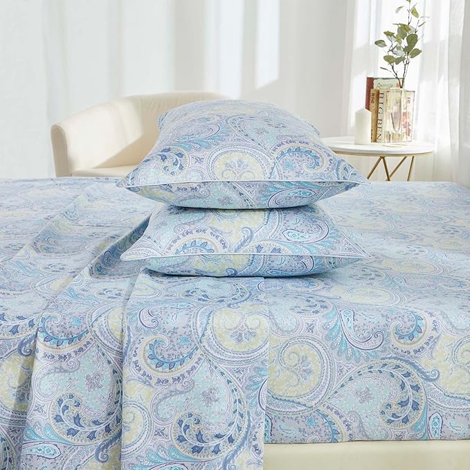 Brandream King Size Sheet Set Luxury Floral Boho Medallion Blue Paisley Bedding Collections 800 Thread Count 100% Egyptian Cotton Deep Pocket, 4 Piece