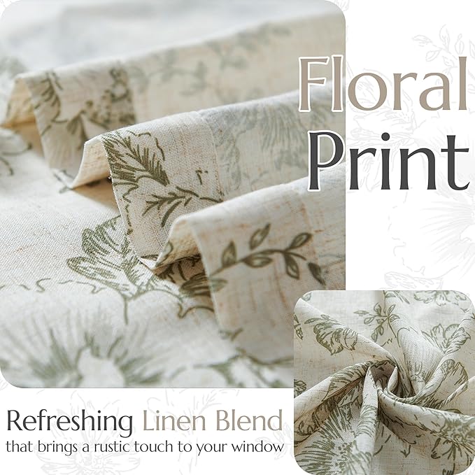 jinachan Pinch Pleated Curtains Floral Linen Blend Curtains for Living Room 108 Inches Length Christmas Green Peony Flower Printed Curtain Rod Pocket Back Tab Farmhouse Drapes with Hooks Set 2 Panels