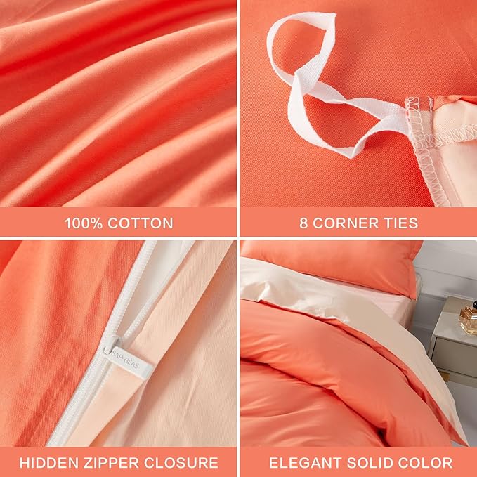 SAPHREAS Orange Duvet Cover Twin Size 2 Pieces Extra Soft Bedding Set, Includes 1 100% Cotton Duvet Cover 68"x90" with Zipper Closure & 1 Pillow Sham, Comforter Not Included