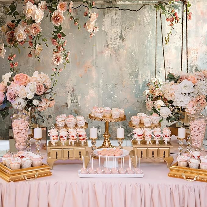 Baocicco 8x6.5ft Vinyl Vintage Flowers Wall Photography Backdrop Pink Rose Retro Wall Old Style Background Photo for Medieval Wedding Banner Bridal Shower Party Decors Princess Girls Birthday Studio