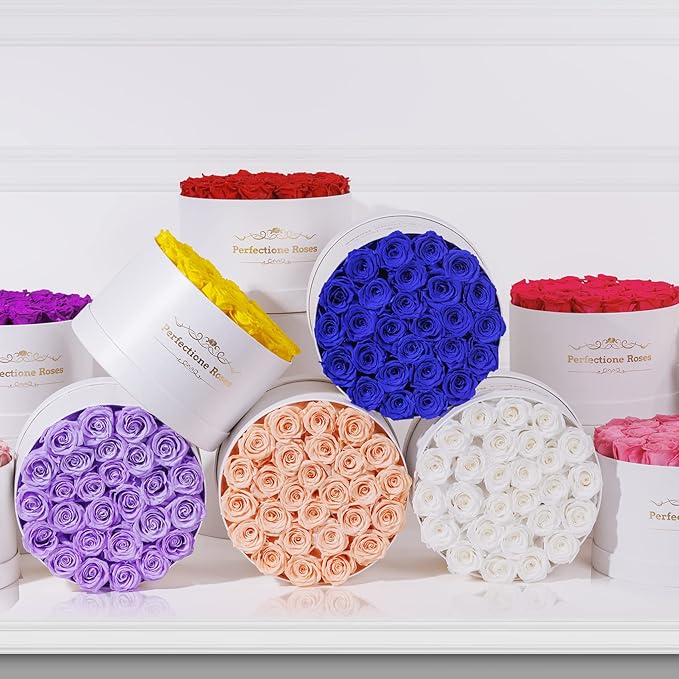 Perfectione Roses 27 Roses in a Box, Mothers Day Rose, Preserved Flowers for Her, Flowers for Delivery Birthday Gifts for Women (Yellow)