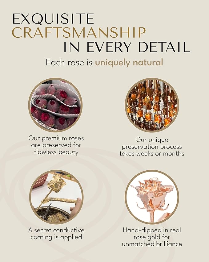 Forever Rose Real Rose Dipped in Rose Gold, Handcrafted Preserved Rose in Bloom Box and Phantom Vase, Romantic Gift for Her, Elegant Keepsake for Anniversary, Birthday, or Any Special Occasion