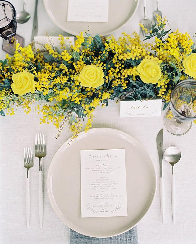100pcs Yellow Glitter Roses - 2.56" Foam Glitter Flowers - Fake Roses for Bridal Shower Centerpieces & DIY Wedding Flower Arrangements