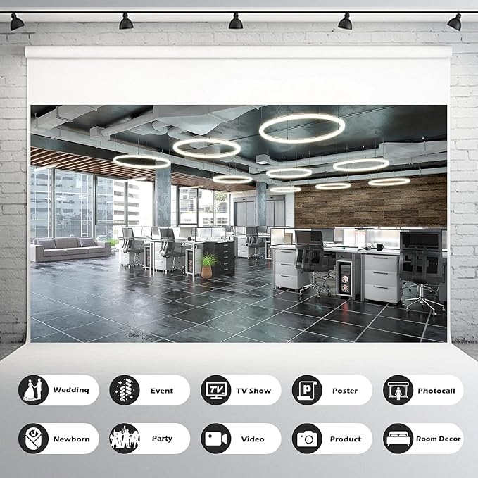 Modern Office Backdrop Video Conference Elegant Business Office Interior Brick Wall Virtual Photography Background Home Offices Live Video Zoom Calls Photoshoot Studio Background Props 10x6.5ft