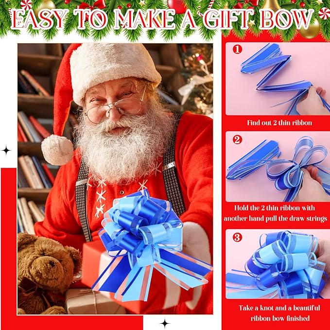 WILLBOND 20 Pieces 6 Inch Pull Bows Gift Wrapping Ribbon Pull Bows for Christmas Wedding Baskets Valentine Multicolor Wrap Accessory for Gift Present Holiday Decor(Blue Mixed Light Blue)