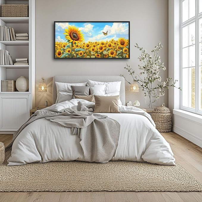 Sunflower Large Wall Art Sunflower Landscape Pictures Wall Decor Flower Canvas Floral Print Painting Modern Artwork Home Decoration for Bathroom Office Living Room Bedroom Framed 60"x30"
