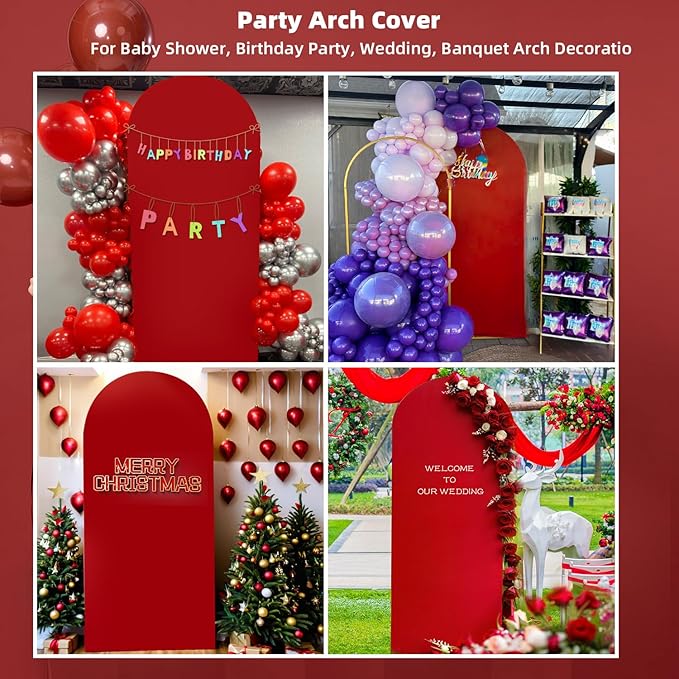 HEMMOTOP Red Arch Cover 7.2 ft (No Arch Stand), Spandex Wedding Balloon Stretchy Arch Backdrop for Christmas, New Year, Photo, Party, Ceremony, Birthday, Baby Shower, Anniversary Decoration