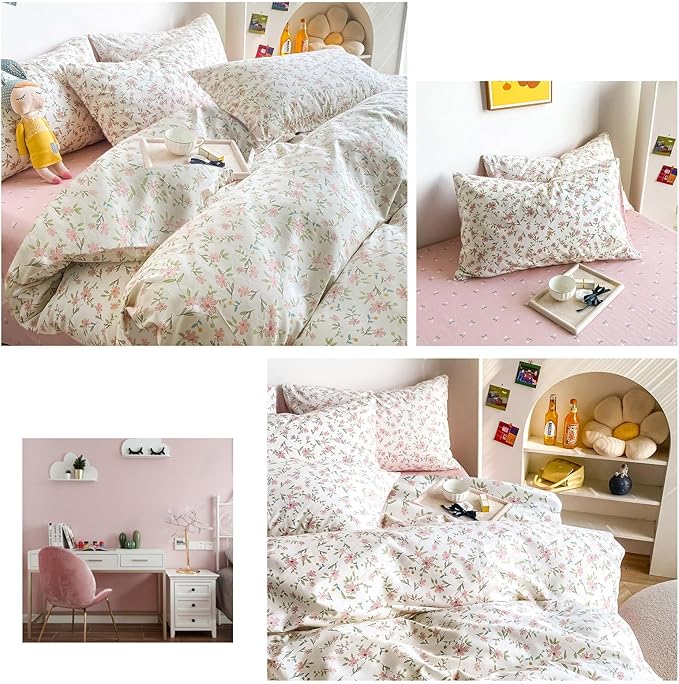 HighBuy 3 Piece Teen Comforter Set Queen Size All Season Pink Floral Farmhouse Bedding Comforter Queen with 2 Pillowcases,Washable Cozy Comforter for Girls,Fluffy Comfy Bedding Sets