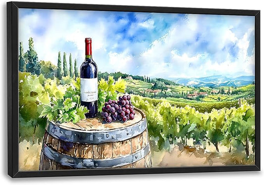 Vintage Red Wine Large Wall Art Framed Rustic Wall Decor for Living Room Country Grape Pictures Oversized Canvas Print Painting Modern Extra Large Framed Artwork for Bedroom Office Home Decor 36"x24"