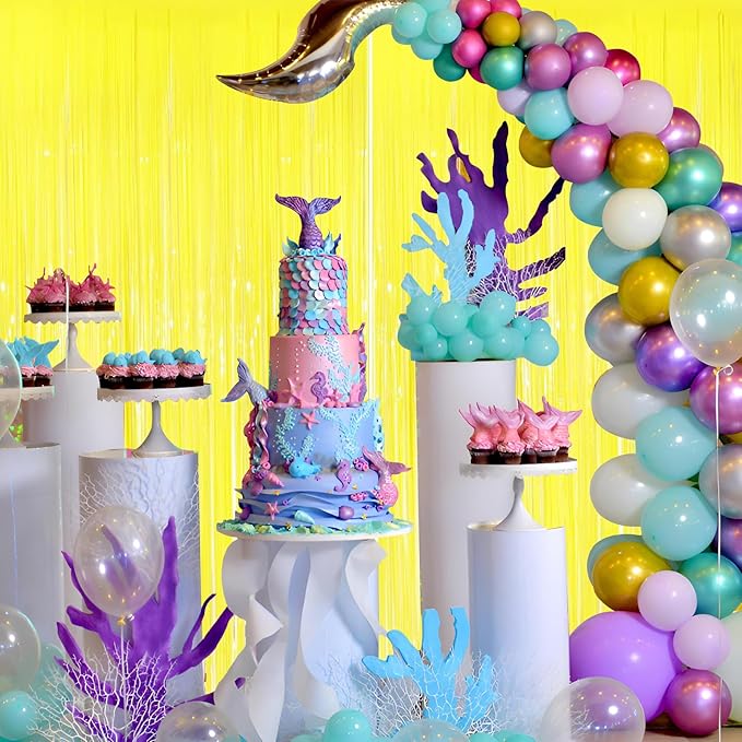 Keyali 2 Pack 3.3 * 8.3 ft Foil Curtain Metallic Tinsel Fringe Curtains Photo Booth Props Backdrop for Birthday Wedding Engagement Baby Shower Christmas Holiday Celebration Party，Macaron Yellow
