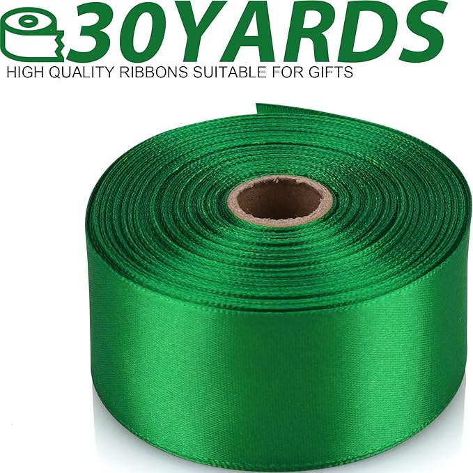 1-1/2 Inch 30 Yards Green Solid Satin Ribbon for Gift Wrapping,Craft Floral Bouquets,Wedding Party,Timeless Flower,Decoration Floral Hair,Balloons