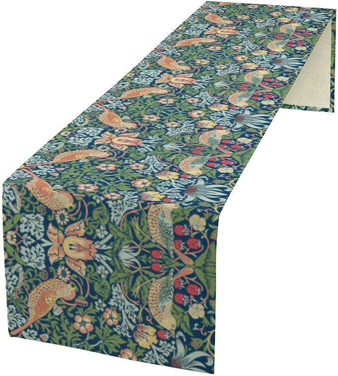 William Morris Floral Table Runner, Vintage Flowers Green Botanical Printed Table Runner for Home Kitchen Dining Table Decoration,13x108 Inch