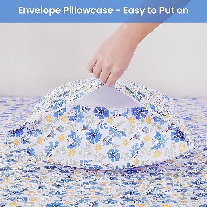 Softan Vintage Blue Floral Twin Bed Sheets, Cozy Microfiber Flower Printed Sheets with 15" Deep Pocket Fitted Sheet & Non-Slip Straps, Patterned Floral in Blue & Amber Sheets & Pillowcase Set