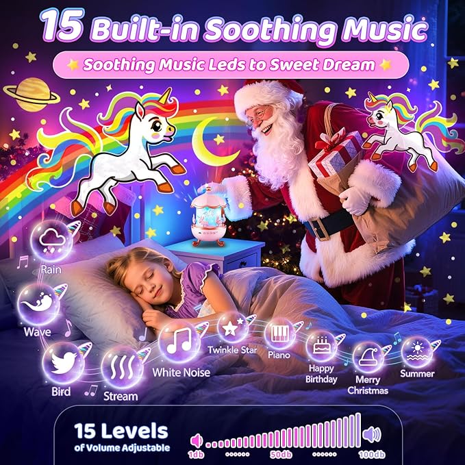 Christmas Gifts for Girls Toys, 15 Music+15 Films+315 Colors Night Light Projector, 360°+Remote+Cordless Star Projector for Kids, Mermaid Princess Gifts for Girls Room Decor, Pink Baby Toddler Toys