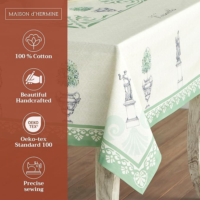 Maison d' Hermine Table Cloth Square Table 100% Cotton 60 x 60 Inches Tablecloth Reusable Decorative for Dining Room, Farmhouse, Home, Party, Festive & Wedding Spring Summer - Jardin Du Roy