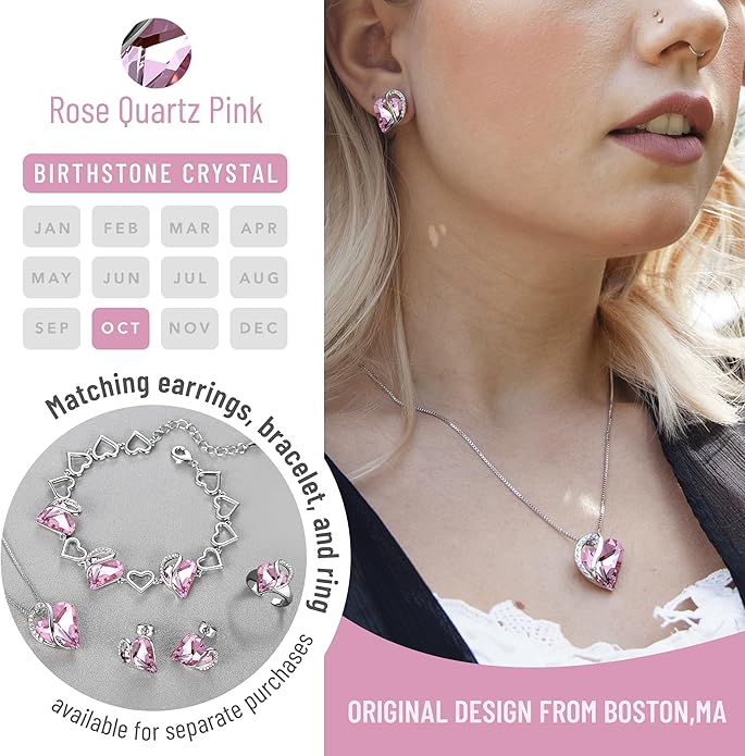 Leafael Necklaces for Women, Infinity Love Birthstone Heart Crystal Pendant, Birthday Jewelry Gifts for Her, Mom, and Wife, Silver Plated, 18 plus 2 inch Adjustable Chain