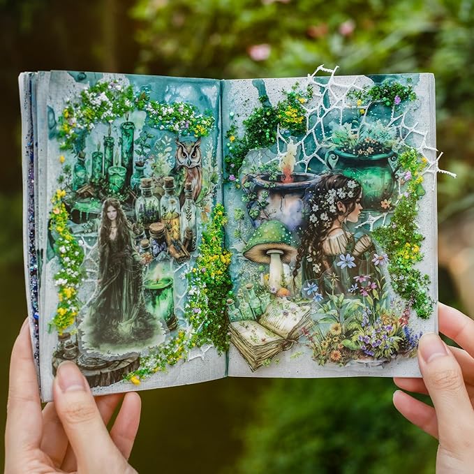 180Pcs Forest Witch PET Stickers, Magic Scrapbook Ephemera for Journaling Craft Supplies and Junk Journal