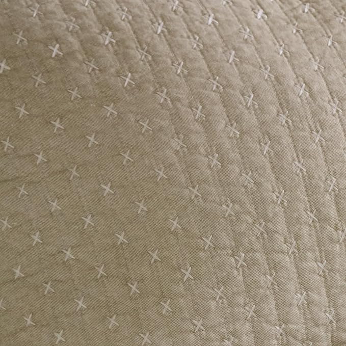 Levtex Home Cross Stitch Reversible Full/Queen Quilt Set (88x92in) with 2 Pillow Shams (26x20in) - Stitch Texture - Taupe - Cotton Full/Queen Size Quilt Bedding Set - Lightweight, Soft, Pre-Washed