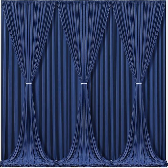 Navy Blue Backdrop Curtains-Wrinkle-Free Navy Blue Curtains Polyester Photography Drapes Wedding Background for Baby Shower Birthday Graduation Party Decorations - 24 X10FT (Navy Blue)
